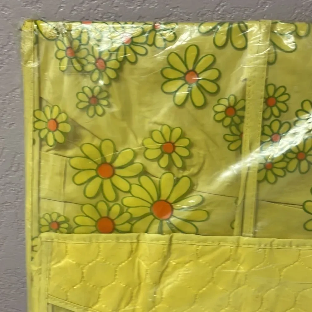 Mod Vintage JUMBO 16 DRESS STORAGE Bag Closet Organizer yellow flowers NOS